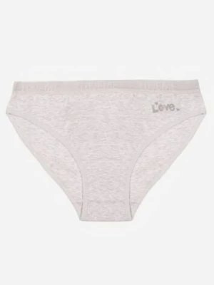 Jasnoszare Majtki Figi z Bawełny z Napisem Love Adririn