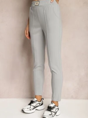 Jasnoszare Spodnie High Waist z Elastycznego Materiału Wykończone Gumką Rigadona