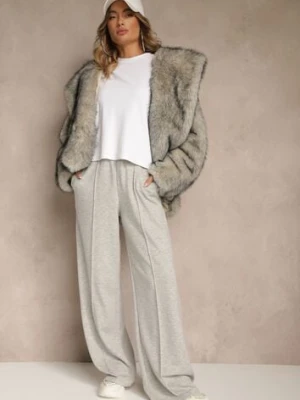 Jasnoszare Spodnie z Wiskozą o Szerokim Kroju Ozdobione Kantem Belhira j studio