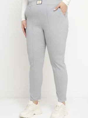 Jasnoszare Spodnie z Wysokim Stanem i Gumką w Pasie Geminia bh forever