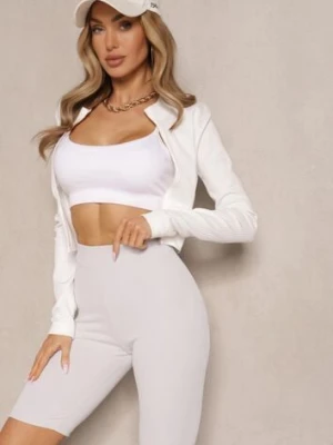 Jasnoszare Sportowe Szorty Kolarki Prążkowane High Waist Steiama glo-story