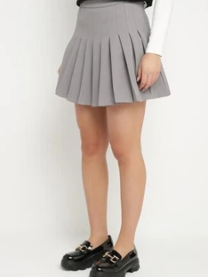 Jasnoszare Wiskozowe Spódnico-Spodenki High Waist z Plisami Annelin