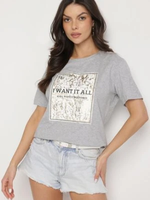 Jasnoszary Bawełniany T-shirt Ozdobiony Nadrukiem Nelltaria glo-story