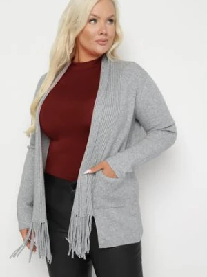 Jasnoszary Kardigan z Bawełną i Wiskozą Ozdobiony Frędzlami Velanise palma