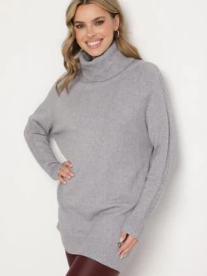 Jasnoszary Klasyczny Golf z Modalem i Wiskozą Ozdobiony Splotem Cesalttia newstar