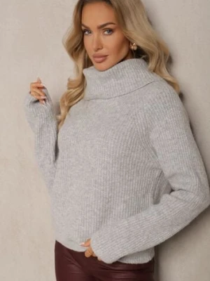 Jasnoszary Klasyczny Golf z Wełną i Obszernym Kołnierzem Zemilda acajo