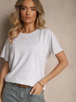 Jasnoszary Klasyczny T-shirt Bawełniany o Casualowym Kroju Nattine emt