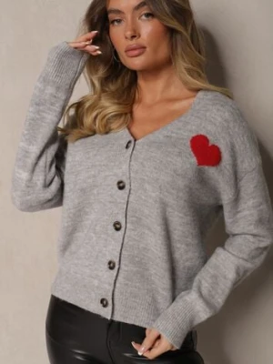 Jasnoszary Rozpinany Kardigan Ozdobiony Sercem Miathia acajo