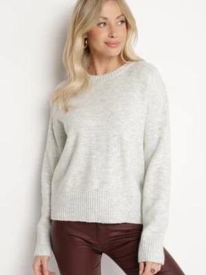 Jasnoszary Sweter o Klasycznym Fasonie z Wełną Avartissa acajo