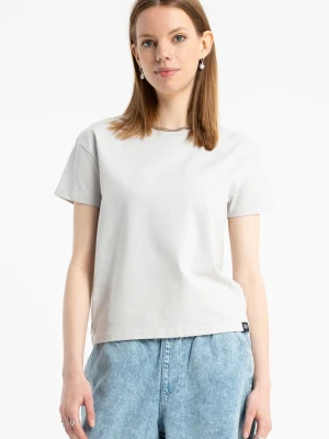Jasnoszary t-shirt bez nadruków z ozdobną naszywką Reporter Young