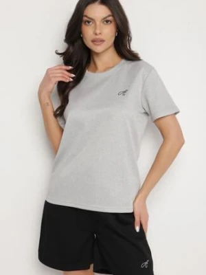 Jasnoszary T-shirt o Klasycznym Kroju z Ozdobnym Haftem Galerrena glo-story