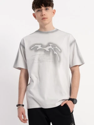 Jasnoszary t-shirt z autorską grafiką z przodu Reporter Young