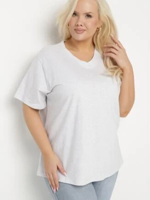 Jasnoszary T-shirt z Bawełny z Dekoltem w Serek Aveltebia emt