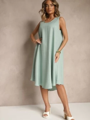 Jasnozielona Basicowa Sukienka o Rozkloszowanym Kroju Mevolira h&s