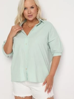 Jasnozielona Bawełniana Koszula z Krótkim Rękawem Tinalyni melya by melody