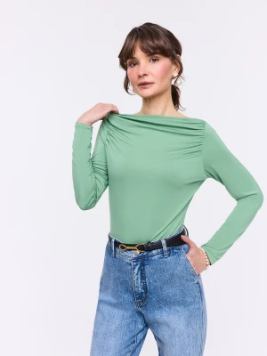 Jasnozielona bluzka z marszczeniami i długim rękawem TARANKO