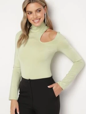 Jasnozielona Bluzka z Półgolfem i Wycięciem przy Dekolcie Liliella lefon
