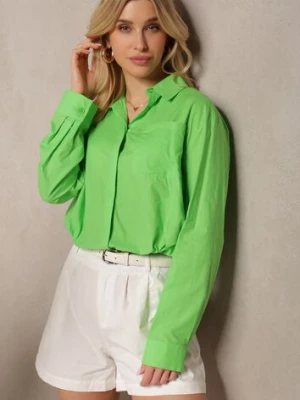 Jasnozielona Koszula z Bawełny o Krótkim Kroju Ozdobiona Kieszonką i Troczkiem na Guziki Efille miss poem