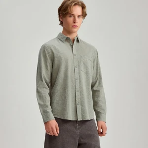 Jasnozielona koszula z długim rękawem w prążki House