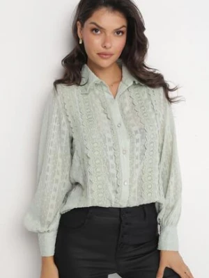 Jasnozielona Koszula z Siateczki Zdobionej Ażurowymi Wstawkami i Metaliczną Nitką Fayne elsa.m by may