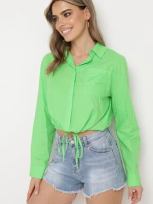 Jasnozielona Krótka Bawełniana Koszula Ściągana Troczkami na Dole Zapinana na Guziki Efimba miss poem