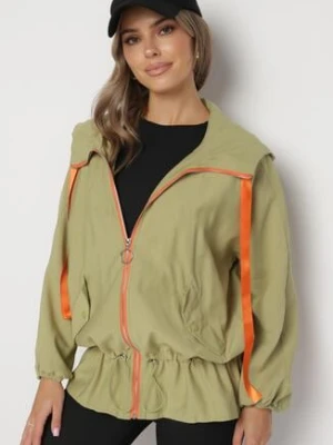 Jasnozielona Kurtka Jednorzędowa z Bawełną Kapturem i Wstążką Zakończona Ściągaczem Martinis h&s