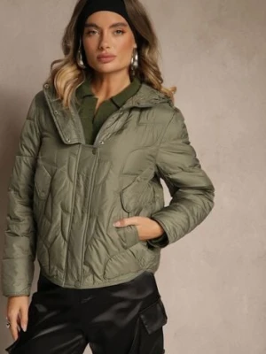 Jasnozielona Kurtka Przejściowa z Kapturem w Oryginalne Pikowane Przeszycia Arivitta bh forever