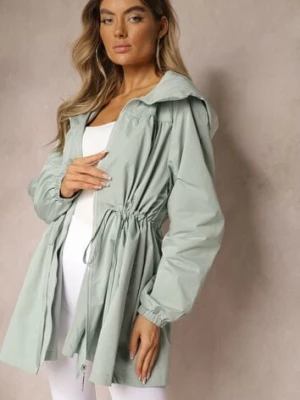 Jasnozielona Kurtka w Stylu Parki Wiązana w Pasie Nevithia rosse line