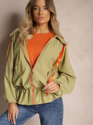 Jasnozielona Kurtka z Dodatkiem Bawełny Ozdobiona Wstążkami z Kapturem i Ściągaczami Valentis h&s