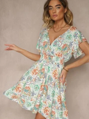 Jasnozielona Kwiatowa Kopertowa Sukienka z Bawełny Ulosiana defox
