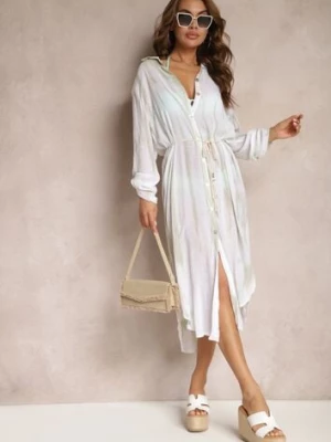 Jasnozielona Oversizowa Sukienka o Koszulowym Fasonie Werosa melya by melody