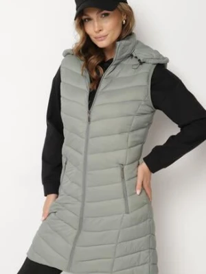 Jasnozielona Pikowana Kamizelka z Odpinanym Kapturem Ivandirae emt