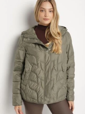 Jasnozielona Pikowana Kurtka Przejściowa o Klasycznym Kroju z Kapturem Tavitte bh forever