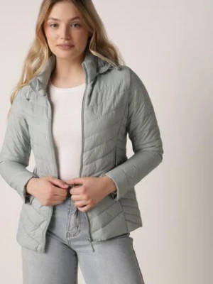 Jasnozielona Przejściowa Kurtka Pikowana z Odpinanym Kapturem Edrelith