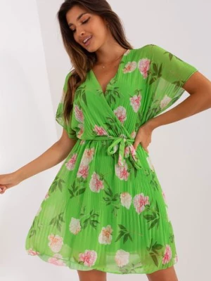 Jasnozielona rozkloszowana sukienka damska w kwiaty Italy Moda