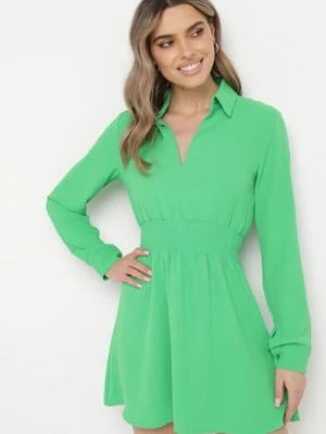 Jasnozielona Sukienka Mini Rozkloszowana z Kołnierzykiem Sikelia metrofive