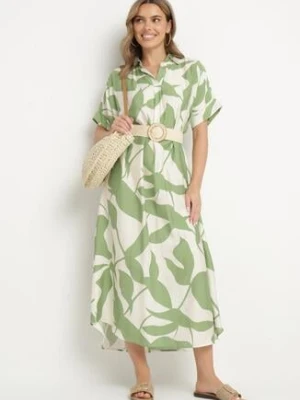 Jasnozielona Sukienka Rozkloszowana z Bawełną w Abstrakcyjny Print Telanisa h&s