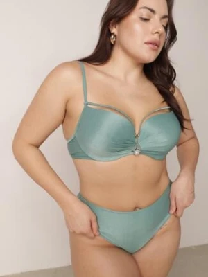 Jasnozielone Bikini Majtki Figi i Biustonosz z Paskami i Perłową Aplikacją Cahresha swest