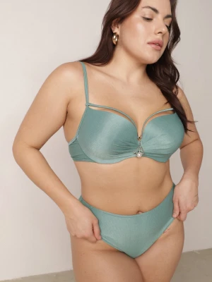 Jasnozielone Bikini Majtki Figi i Biustonosz z Paskami i Perłową Aplikacją Cahresha Swest Zielony