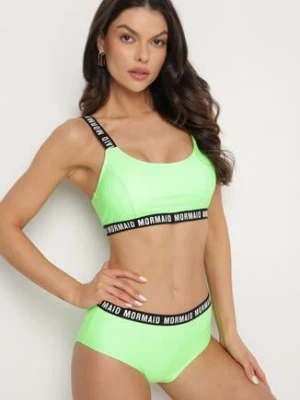Jasnozielone Bikini Sportowa Góra i Majtki Typu Figi z Napisami Nevianea rosse line