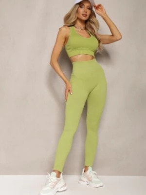 Jasnozielone Legginsy High Waist Prążkowane Push-Up Sunflowia