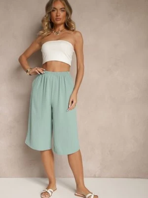 Jasnozielone Luźne Spodnie 3/4 z Kieszonkami Efrinea h&s