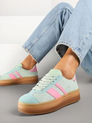 Jasnozielone Płaskie Sneakersy Ozdobione Paskami Norili