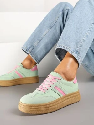 Jasnozielone Sneakersy Kultowe Tenisówki na Grubej Podeszwie Gonelis joalice paris