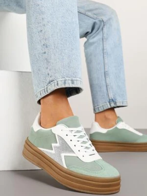 Jasnozielone Sneakersy na Kauczukowej Podeszwie z Geometrycznym Wzorem Tolionne be.sport