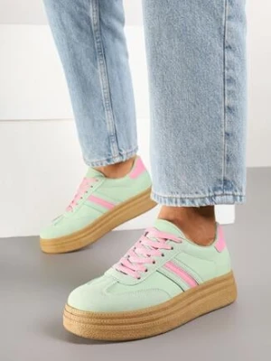 Jasnozielone Sneakersy na Platformie w Stylu Kultowych Tenisówek Gonoriel