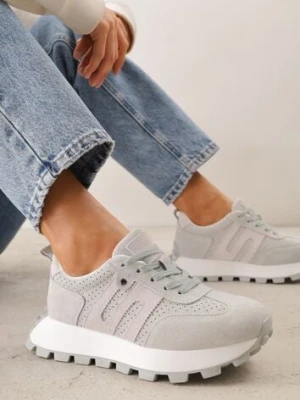 Jasnozielone Sneakersy na Platformie z Zamszu Naturalnego z Perforacją Zitrina goodin