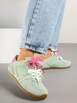 Jasnozielone Sneakersy Ozdobione Przeszyciami i Podwójnym Sznurowaniem Telisaria
