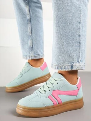 Jasnozielone Sneakersy w Stylu Kultowych Tenisówek z Ozdobnymi Przeszyciami Alanithra givana