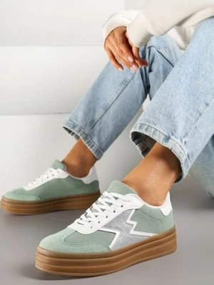 Jasnozielone Sneakersy w Stylu Tenisówek Ozdobione Geometrycznym Wzorem Tolivanna be.sport